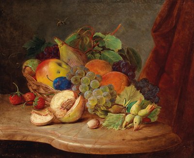 Still Life with Basket of Fruit and Bee by Ferdinand Kuss